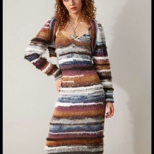Cider Multicolored V-Neck Long Sleeve Sweater Dress